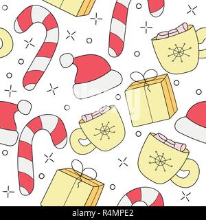 Frohe Weihnachten Cartoon lustig Doodle nahtlose Muster Stock Vektor