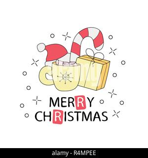 Frohe Weihnachten und guten Rutsch ins neue Jahr. Weihnachten Grußkarten mit Kalligraphie Stock Vektor