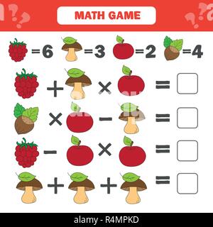 Mathematik Arbeitsblatt für Kinder. Kinder zählen pädagogische Aktivität Stock Vektor