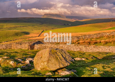 In den Yorkshire Dales vereinbaren mit einer weiblichen Hill Walker in der Nähe der Ortschaft Stainforth Stockfoto