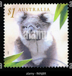 Australien - ca. 1999: einen gebrauchten Briefmarke aus Australien, zeigt ein Bild von einem Koala, circa 1999. Stockfoto