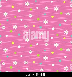 Herzen, Blumen und Muster auf rosa Hintergrund Stock Vektor