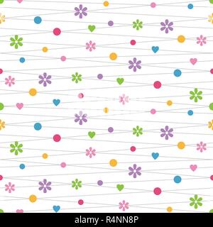 Herzen, Blumen und Muster auf weißem Hintergrund Stock Vektor