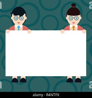 Business leere Vorlage für das Layout für die Einladung Grußkarte promotion Poster Gutschein. Männer und Frauen in Uniform stehend die leere Plakette Ba Stock Vektor