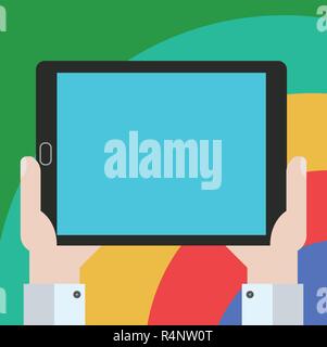 Design Business Konzept leeren Text kopieren für Web Banner Werbemittel mock up Vorlage. Hu Analyse Hand Leerer Bildschirm Tablet-Smartphone Stock Vektor