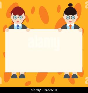 Design Business Konzept leere Raum modernen abstrakten Hintergrund. Männer und Frauen in Uniform stehend Holding leeres Plakat Banner Text Raum Stock Vektor