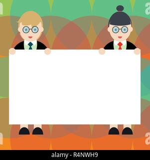Design Business Konzept leeren Text kopieren für Web Banner Werbemittel mock up Vorlage. Männer und Frauen in Uniform stehend Holding leer Placa Stock Vektor