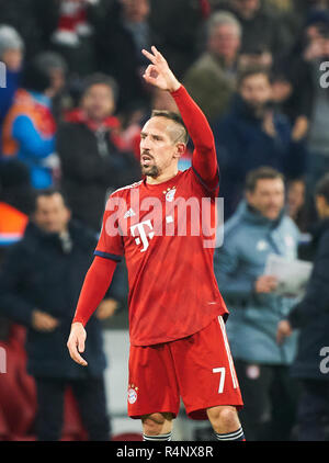 München, Deutschland. 27. November 2018. Franck Ribery, FCB 7 feiert sein Ziel 5-1 FC BAYERN MÜNCHEN - BENFICA LISSABON UEFA Fußball Champions League, München, 27. November 2018, Saison 2018/2019, Gruppenphase, Gruppe E, FCB, Lissabon, Credit: Peter Schatz/Alamy leben Nachrichten Stockfoto