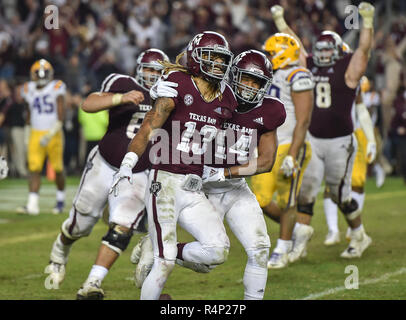 November 24, 2018 College Station, TX... Texas A&M Empfänger, Kendrick Rogers (13), nachdem Sie die gewinnende Zwei punkt Konvertierung während der NCAA Football Spiel zwischen der Texas A&M Aggies und die LSU Tiger, in College Station, TX. (Absolut komplette Fotograf & Company Credit: Joseph Calomeni/MarinMedia.org/Cal Sport Media) Stockfoto