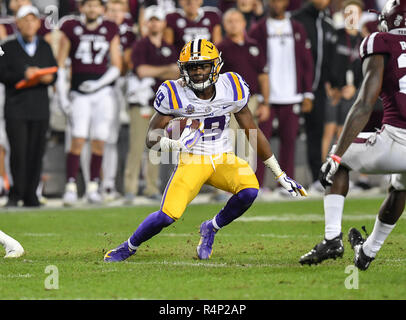 November 24, 2018 College Station, TX... LSU Tiger Empfänger, Derrick Dillon (19), wodurch ein Spiel während der NCAA Football Spiel zwischen der Texas A&M Aggies und die LSU Tiger, in College Station, TX. (Absolut komplette Fotograf & Company Credit: Joseph Calomeni/MarinMedia.org/Cal Sport Media) Stockfoto