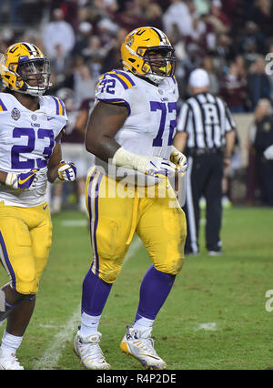 November 24, 2018 College Station, TX... LSU Tiger Störungssucher, Tyler Shelvin (72), während der NCAA Football Spiel zwischen der Texas A&M Aggies und die LSU Tiger, in College Station, TX. (Absolut komplette Fotograf & Company Credit: Joseph Calomeni/MarinMedia.org/Cal Sport Media) Stockfoto