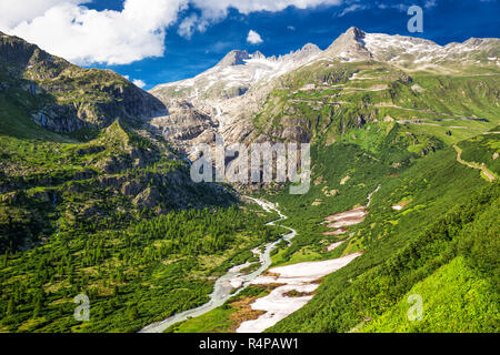 Blick auf die Rhone Gletscher Furkapass, der Schweiz, in Europa. Stockfoto
