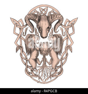 Dickhornschafe Lion Baum Wappen Celtic Knotwork Tattoos Stockfoto