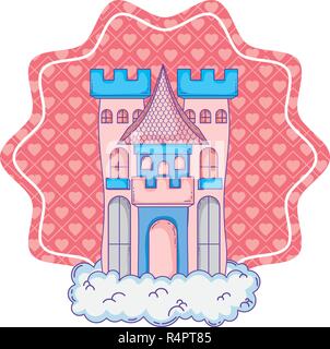 Süße Magic Castle über Wolken vor rosa Symbol cartoon Vector Illustration graphic design Stock Vektor