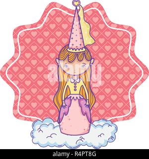 Süße Magic princess über Cloud vor rosa Symbol cartoon Vector Illustration graphic design Stock Vektor