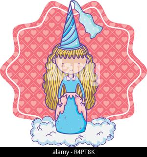 Süße Magic princess über Cloud vor rosa Symbol cartoon Vector Illustration graphic design Stock Vektor