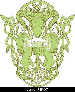 Dickhornschafe Lion Baum Wappen Keltischer Knoten Stockfoto