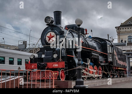 Dampfmaschine Ea-3306 Gedenkstätte Eisenbahner, die während des Zweiten Weltkrieges arbeitete und als Symbol der Freundschaft zwischen der UDSSR und den USA Stockfoto