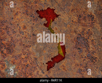 Karte und Banner von Vietnam über rostiges Metall Stockfoto