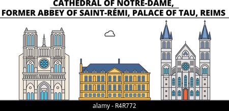 Kathedrale Notre-Dame, das Ehemalige Abtei von Saint-REmi, der Palast von Tau, R line Reisen Sehenswürdigkeit, Skyline vektor design Stock Vektor