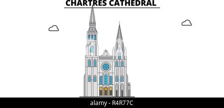 Die Kathedrale von Chartres line Reisen Sehenswürdigkeit, Skyline, vektor design. Die Kathedrale von Chartres lineare Abbildung. Stock Vektor