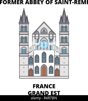 Frankreich, Grand Est - Ehemalige Abtei von Saint-Remi line Reisen Sehenswürdigkeit, Skyline, vektor design. Frankreich, Grand Est - Ehemalige Abtei von Saint-Remi lineare Abbildung. Stock Vektor