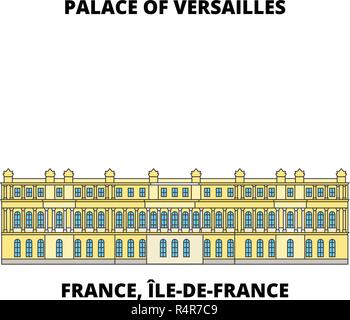 Frankreich, Ile-De-France - Schloss und Park von Versailles line Reisen Sehenswürdigkeit, Skyline, vektor design. Frankreich, Ile-De-France - Schloss und Park von Versailles lineare Abbildung. Stock Vektor