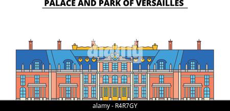 Schloss und Park von Versailles line Reisen Sehenswürdigkeit, Skyline, vektor design. Schloss und Park von Versailles lineare Abbildung. Stock Vektor