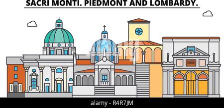 Sacri Monti. Piemont und der Lombardei line Reisen Sehenswürdigkeit, Skyline, vektor design. Sacri Monti. Piemont und der Lombardei lineare Abbildung. Stock Vektor