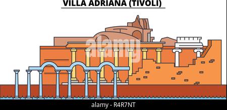 Villa adriana, Tivoli Linie reisen Sehenswürdigkeit, Skyline, vektor design. Villa adriana, Tivoli lineare Abbildung. Stock Vektor