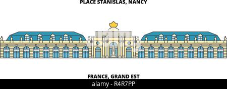 Frankreich, Grand Est - Place Stanislas, Place de la Carrière und Place d'Alliance in Nancy line Reisen Sehenswürdigkeit, Skyline vektor design Stock Vektor