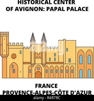 Frankreich, Provence-Alpes-Cote D'azur - Historische Zentrum Avignon Papstpalast line Reisen Sehenswürdigkeit, Skyline vektor design Stock Vektor