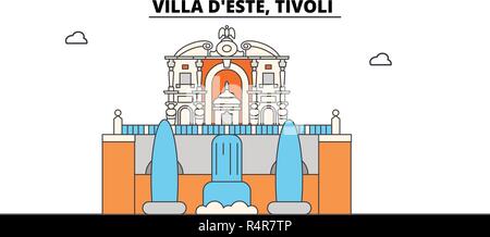 Villa d Este, Tivoli Linie reisen Sehenswürdigkeit, Skyline, vektor design. Villa d Este, Tivoli lineare Abbildung. Stock Vektor