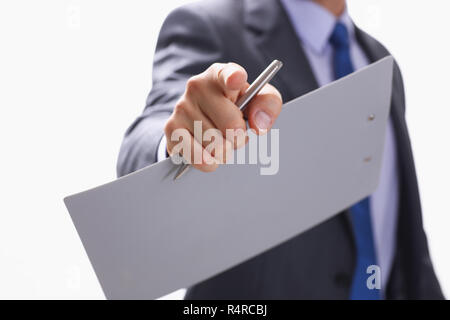 Geschäftsmann weist mit dem Finger auf jemand, Stockfoto