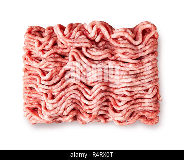 Fleisch isoliert auf weißem Hintergrund. Rohes gehacktes Schweinefleisch. Stockfoto