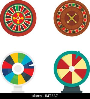 Roulette Rad fortune Symbole gesetzt. Flache Abbildung: 4 roulette Wheel fortune Vector Icons isoliert auf weißem Stock Vektor