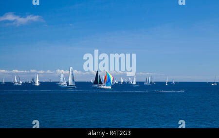 LAS PALMAS, SPANIEN - 25. NOVEMBER: Yachten warten auf das Signal ARC 2018, Atlantic Rally für Cruisers, am 25. November 2018 in Las Palmas starten Stockfoto