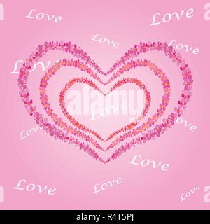 Die Karte ist pink mit Herz. Valentinstag. Liebe. Herz der Blumen auf einem rosafarbenen Hintergrund . Vektor. Stock Vektor