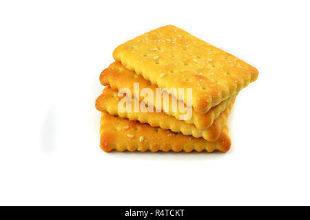 Cream Crackers isoliert/Keks Cracker mit Zucker und weißes Sesam für Snack auf weißem Hintergrund Stockfoto