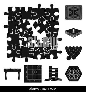 Brettspiel schwarze Symbole in der Sammlung für Design. Spiel und Unterhaltung vektor Symbol lieferbar Abbildung. Stock Vektor