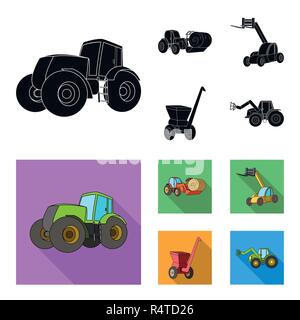 Traktor, Heu Balancer und andere landwirtschaftliche Geräte. Landwirtschaftliche Maschinen ein Sammlung Icons in Schwarz, flat Vektor Symbol lieferbar illustratio Stock Vektor