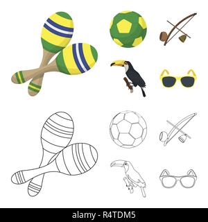 Brasilien, das Land, den ball, Fußball. Brasilien land Sammlung Icons im Cartoon, Outline style Vektor Symbol lieferbar Abbildung. Stock Vektor