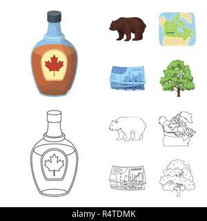 Canadian Dollar, Territorium Karte und andere Symbole des Landes. Kanada Sammlung Icons im Cartoon, Outline style Vektor Symbol lieferbar Abbildung: Stock Vektor