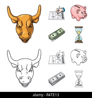 Bank, Business Plan, Bündel von Notizen, Zeit, Geld. Geld und Finanzen set Sammlung Icons im Cartoon, Outline style Vektor Symbol lieferbar Abbildung: Stock Vektor