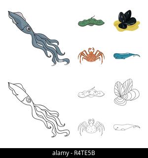 Elektrische Rampe, Muscheln, Krabben, Pottwal. Meer Tiere Sammlung Icons im Cartoon, Outline style Vektor Symbol lieferbar Abbildung. Stock Vektor