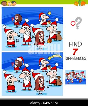 Cartoon Illustration des Findens Sieben Unterschiede zwischen Bilder Lernspiel für Kinder mit Weihnachten Zeichen Stock Vektor