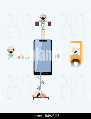 Demonstration von einem Smartphone während des Tages. Vector Illustration. Stock Vektor