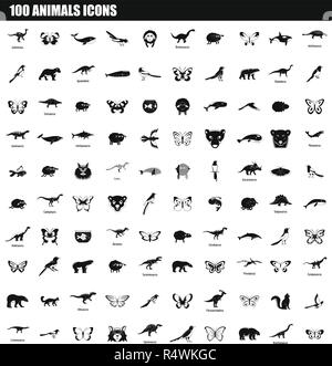 100 Tiere Symbol gesetzt. Einfacher Satz von 100 Tieren Vector Icons für Web Design auf weißem Hintergrund Stock Vektor