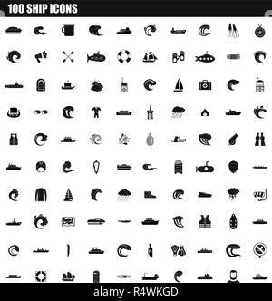 100 Schiff Icon Set. Einfacher Satz von 100 Schiff Vector Icons für Web Design auf weißem Hintergrund Stock Vektor