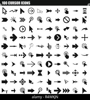100 Cursor auf das Symbol gesetzt. Einfacher Satz von 100 cursor Vector Icons für Web Design auf weißem Hintergrund Stock Vektor